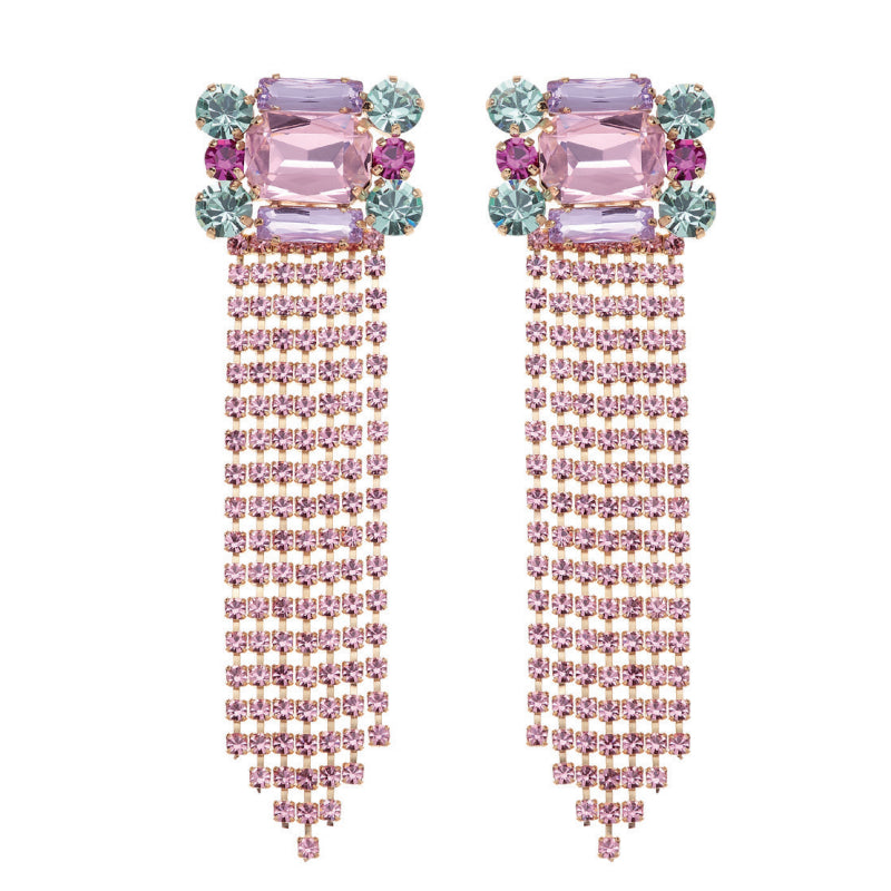 Orecchini Donna Ottaviani Bronzo Dorato Zirconi Rosa Verdi Pendenti 500957O